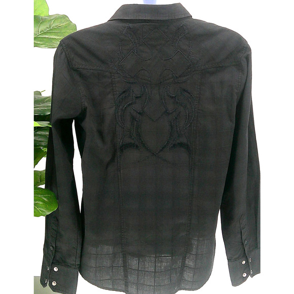 Pop Icon Clothing Men's Black Cross Embroidered Casual SnapButton Up Shirt Large - Picture 4 of 9